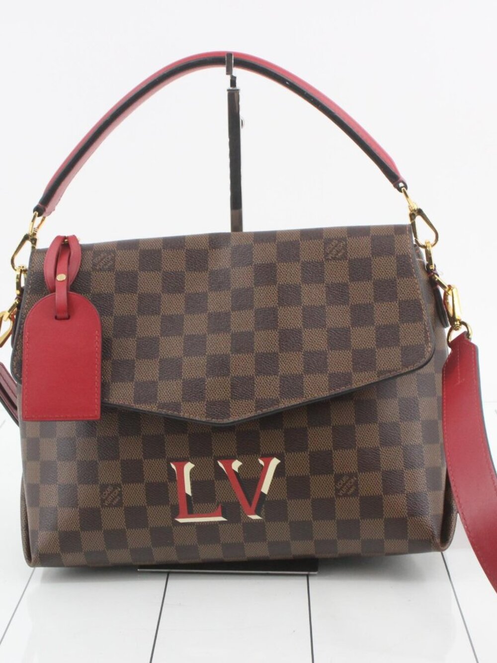 Louis Vuitton Brown Damier Ebene with Red Trim Top Handle Bag